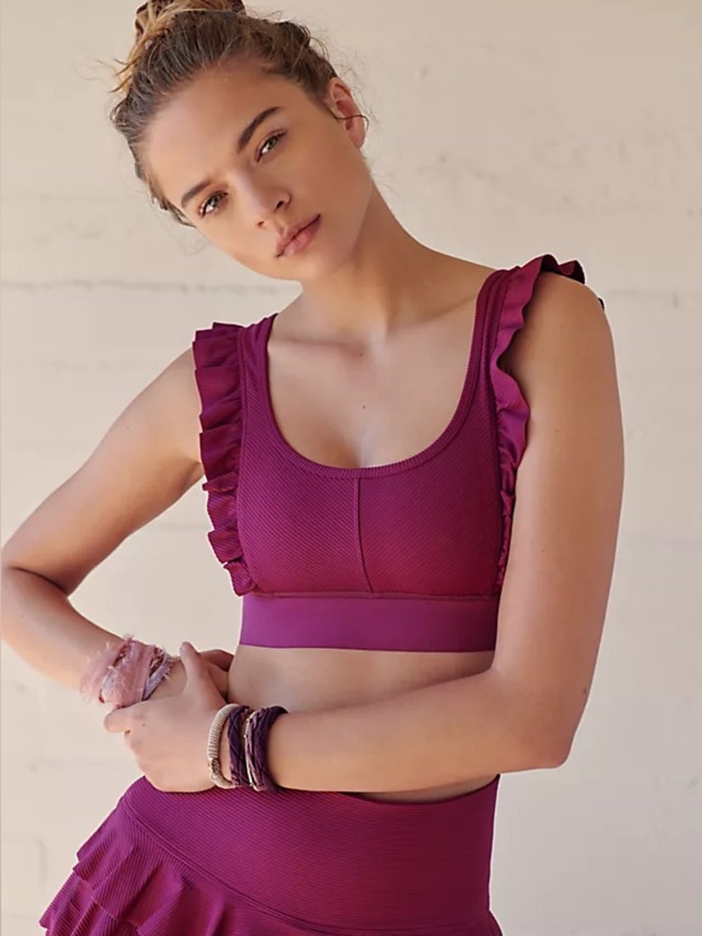 Free People ruffle me up sports bra